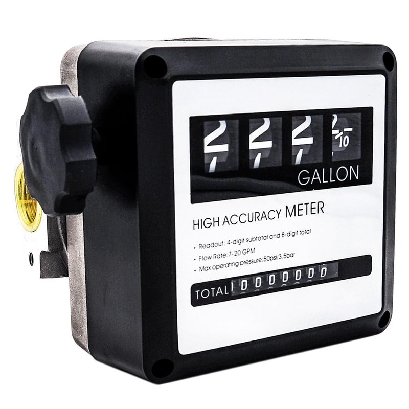 TUNTROL 1 Inch NPT Mechanical Gallon Fuel Flow Meter for Disel Fuel Tank Transfer Pumps, Aluminum 7-20 GPM 4-Digital Batch Display - Image 1